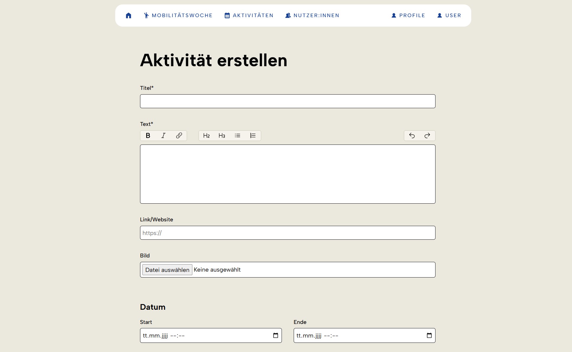 Aktivität erstellen - Formular