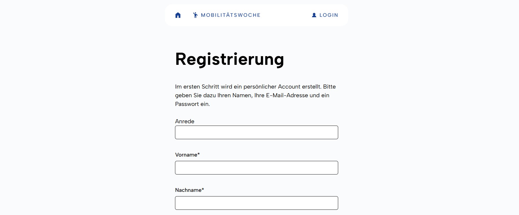 Registrierung online Formular